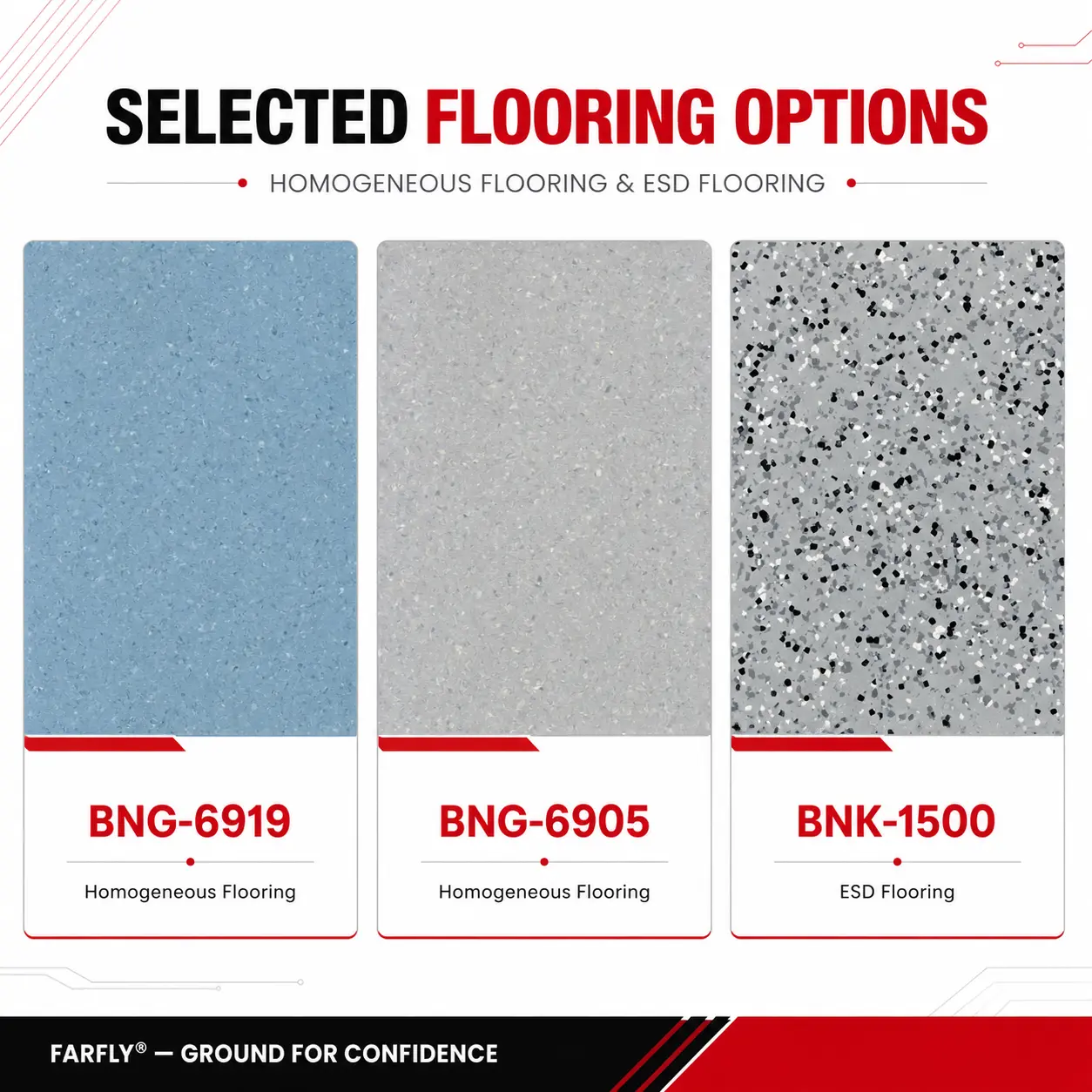 Homogeneous flooring product in different colors